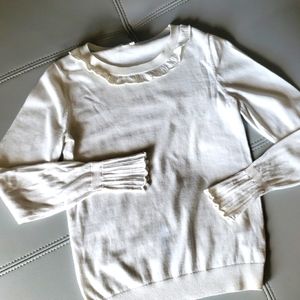 Boden Cream Sweater with Cute Ruffle